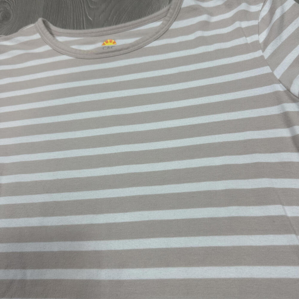 C&C California Women's Tan &‎ White Striped Short Sleeve T-Shirt - Picture 2 of 6